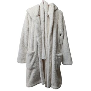 UGG White Fleece Hooded Robe w/ Belt Fluffy Sz Med Womens